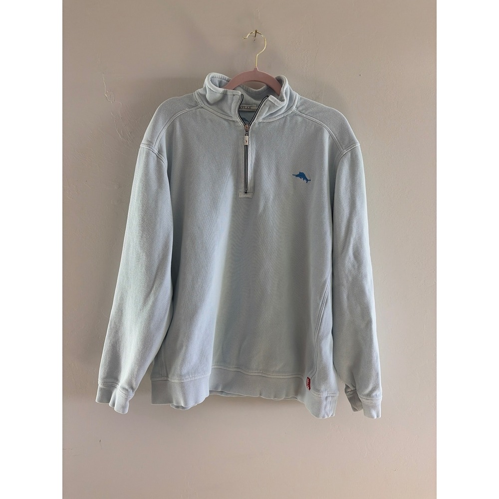 Tommy Bahama Relax Mens XL Light Blue 100% Cotton Ribbed Quarter Zip Pullover
